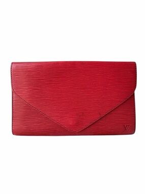 Louis Vuitton Art Deco Red Epi Envelope Clutch - Vintage